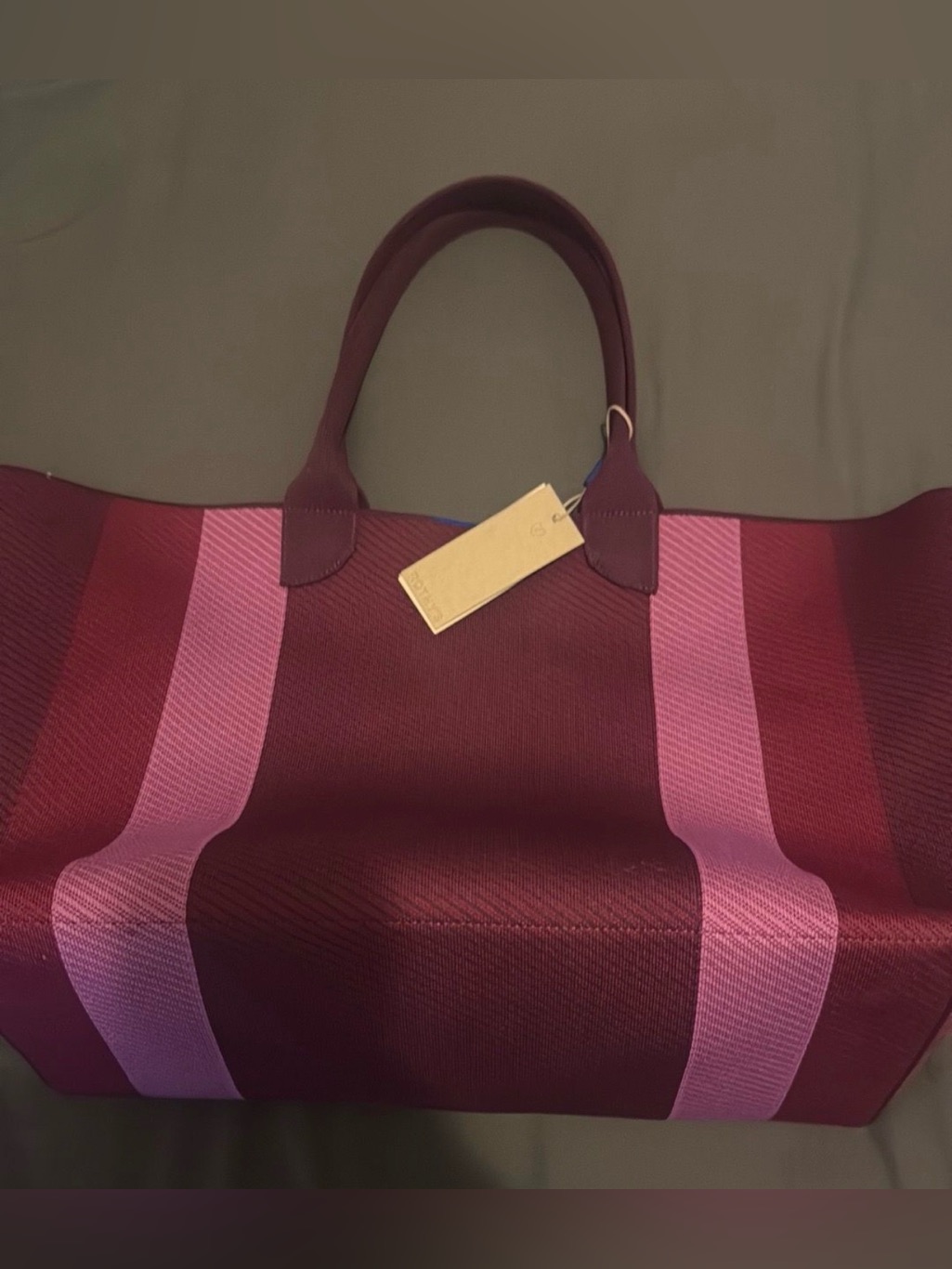 Rothy’s Lightweight Mega Tote Bag Mulberry And Pink Stripe Purple — image 2 of 2